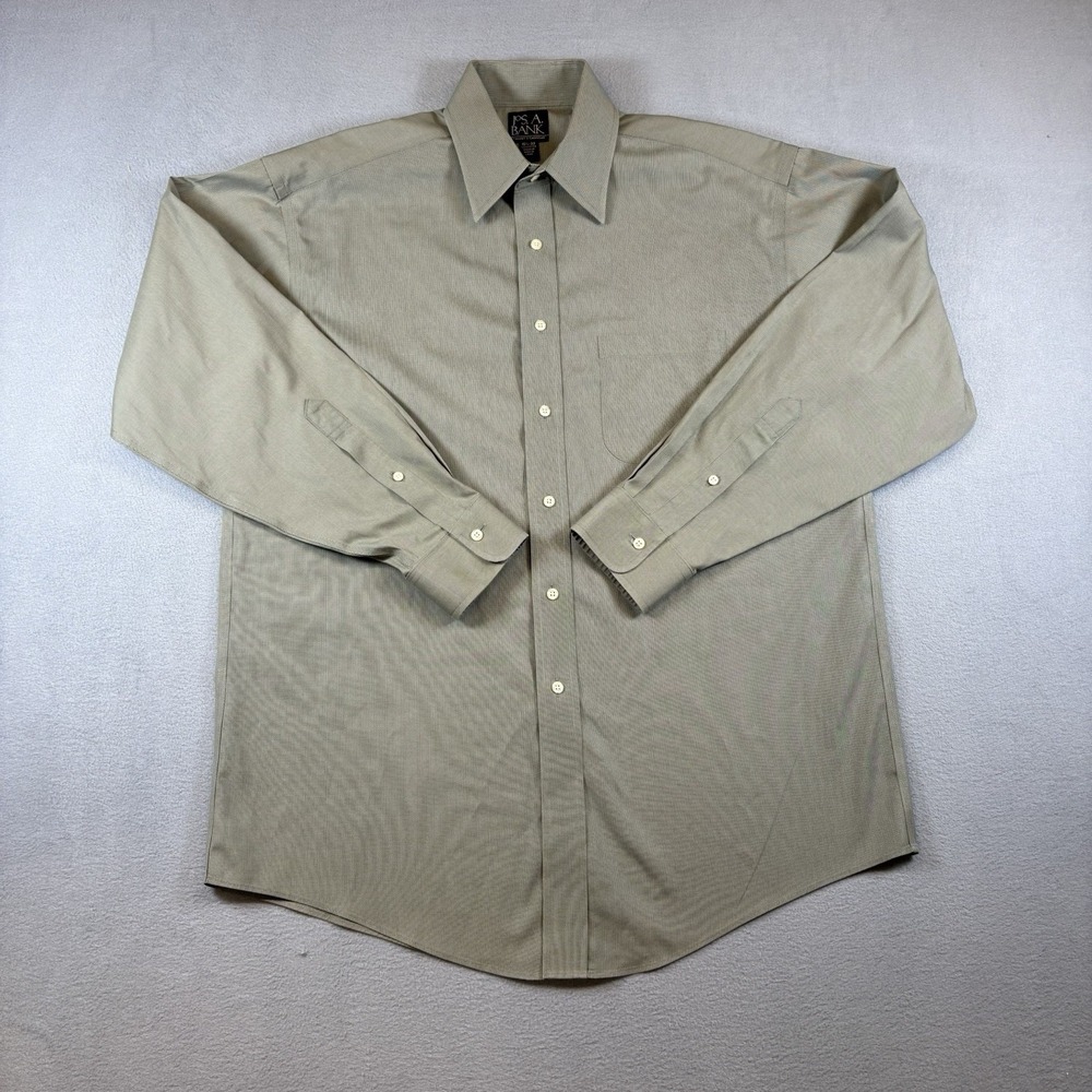 Jos A Bank Traveler Dress Shirt Mens 15.5 33 Green 100% Cotton Button Front - Picture 1 of 8